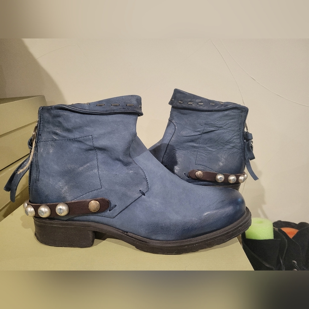 New A.S.98 SEIFERT River BLUEWomen's Leather Ankle Boots with Studs 41